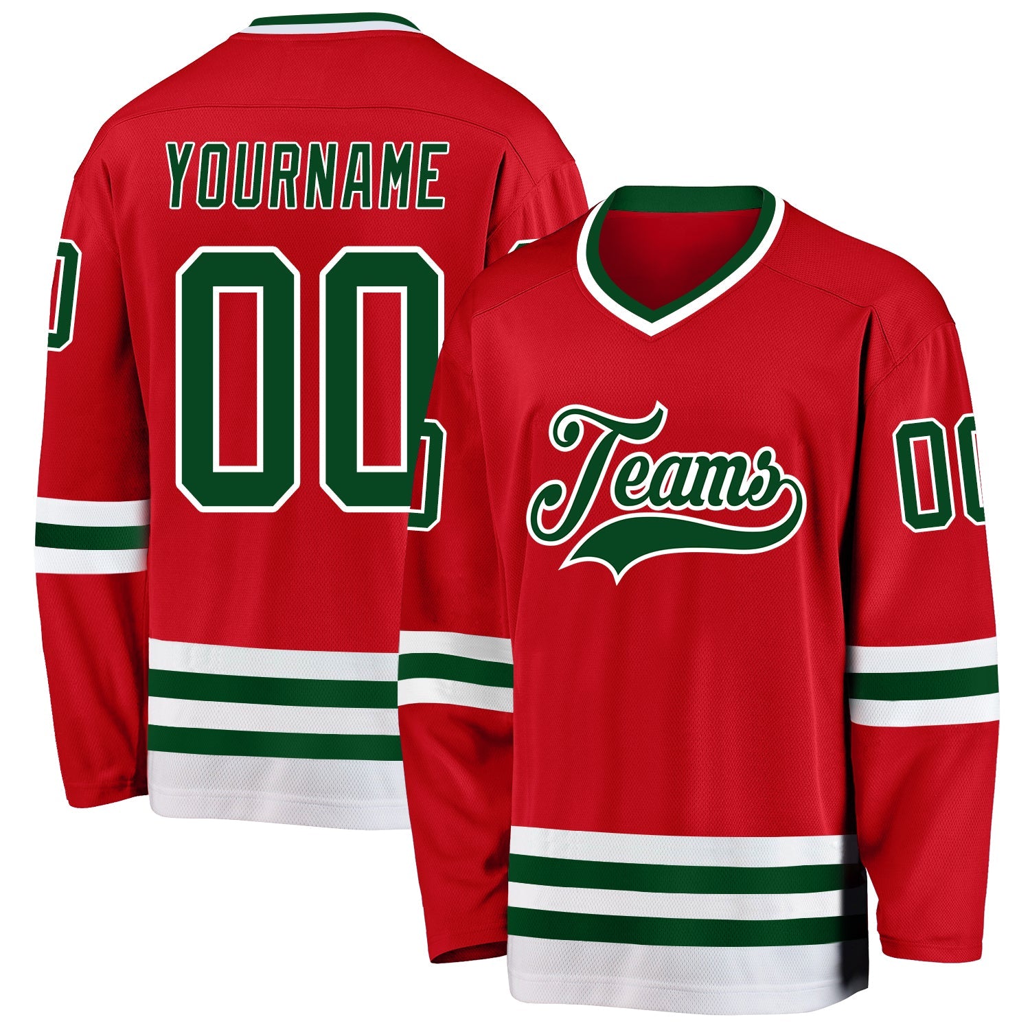 Custom Red Green-White Hockey Jersey - Main View