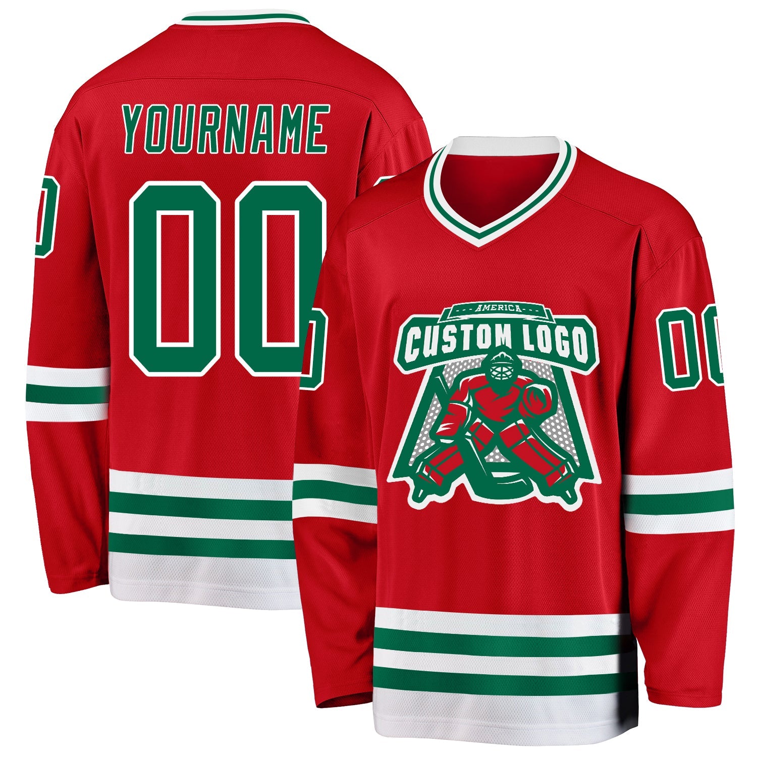 Custom Red Kelly Green-White Hockey Jersey view 2