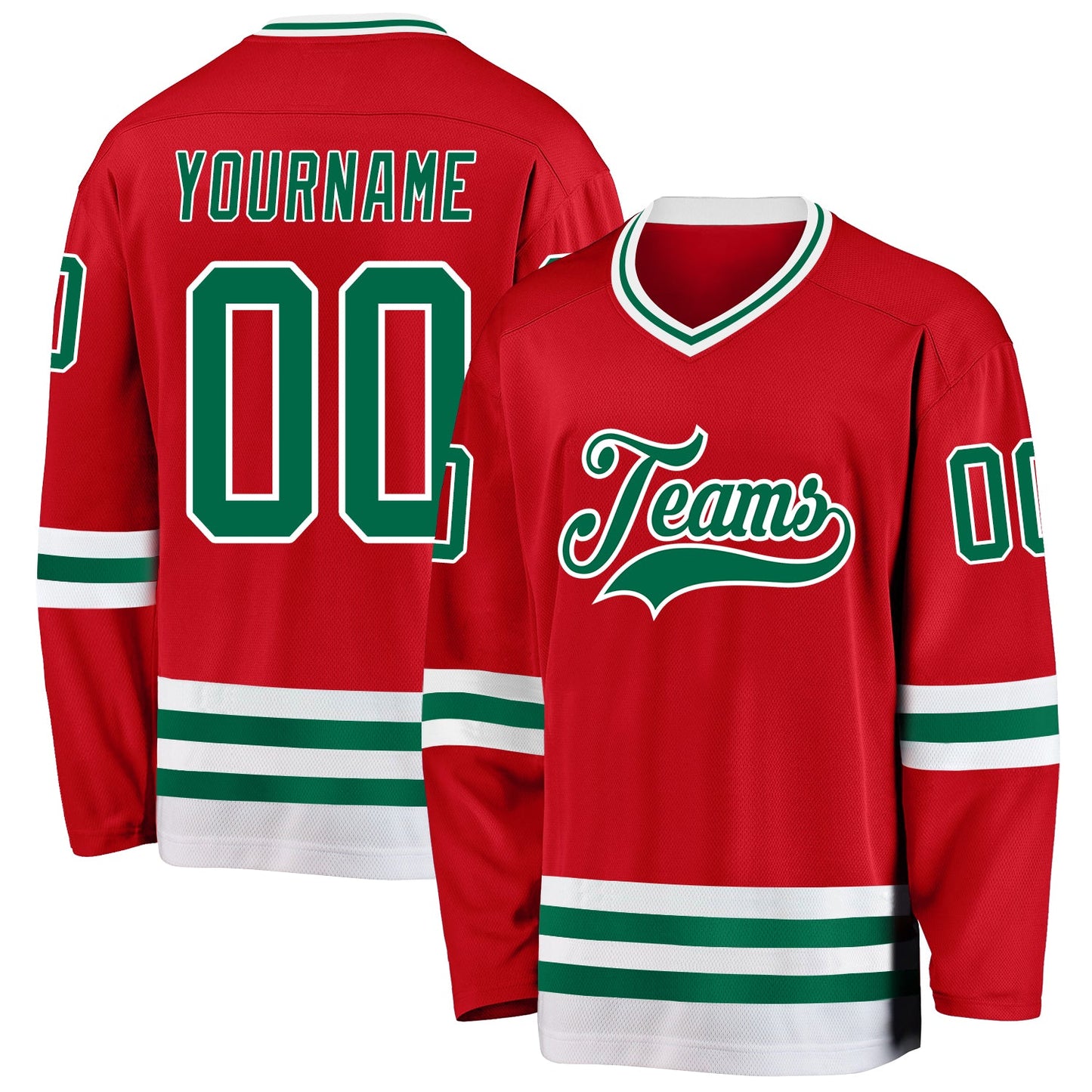 Custom Red Kelly Green-White Hockey Jersey - Main View