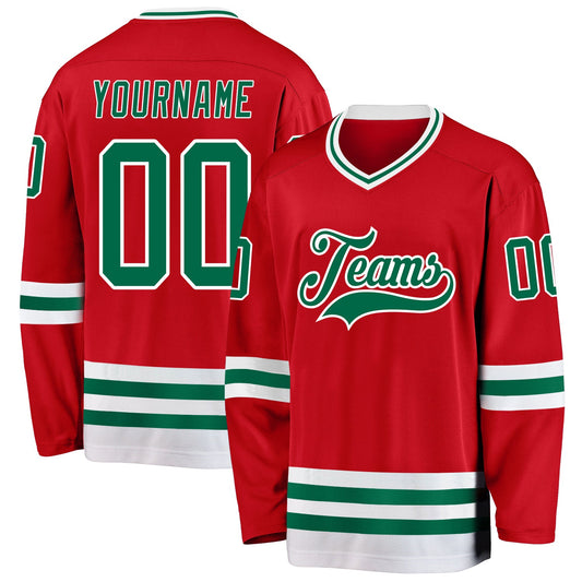 Custom Red Kelly Green-White Hockey Jersey - Main View
