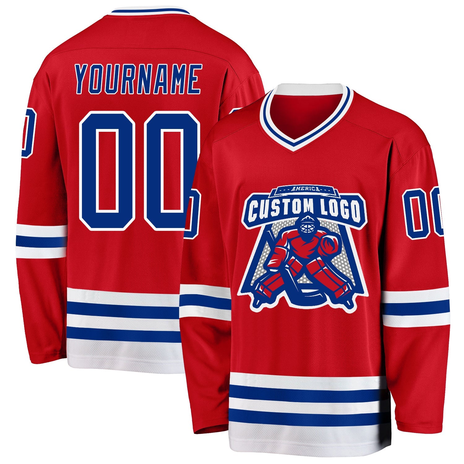 Custom Red Royal-White Hockey Jersey view 2