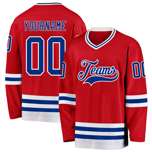 Custom Red Royal-White Hockey Jersey - Main View