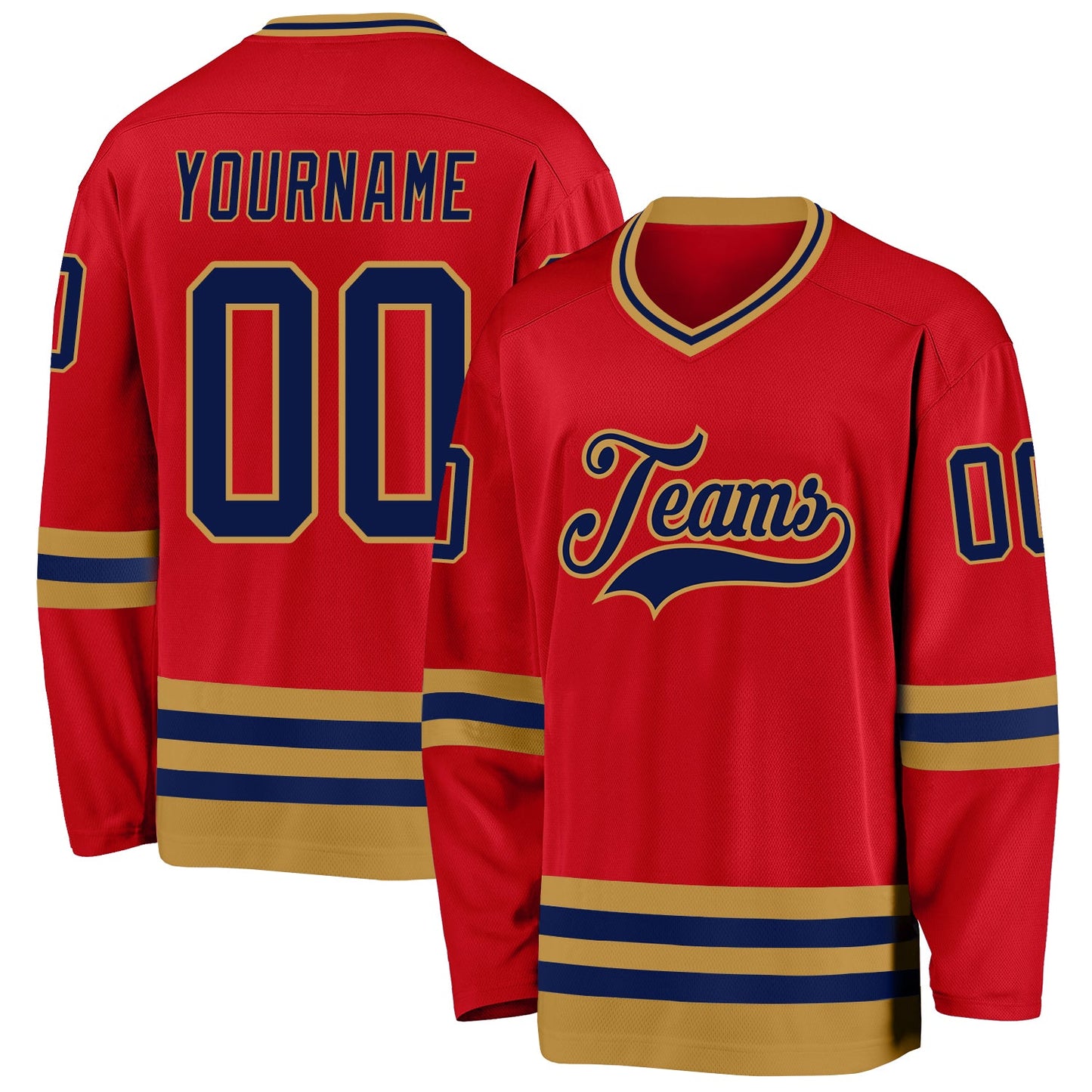 Custom Red Navy-Old Gold Hockey Jersey - Main View