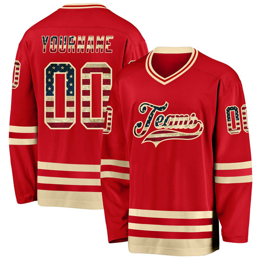 Custom Red Vintage USA Flag-Cream Hockey Jersey - Main View