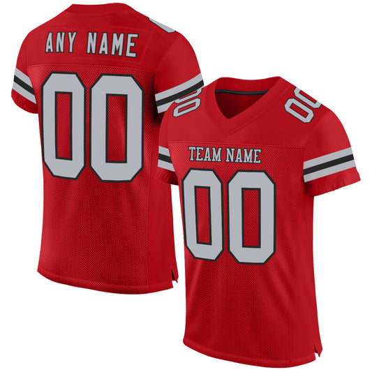 Custom Red Gray-Black Mesh Authentic Football Jersey - Main View