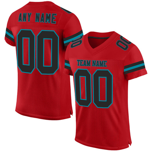 Custom Red Black-Teal Mesh Authentic Football Jersey - Main View