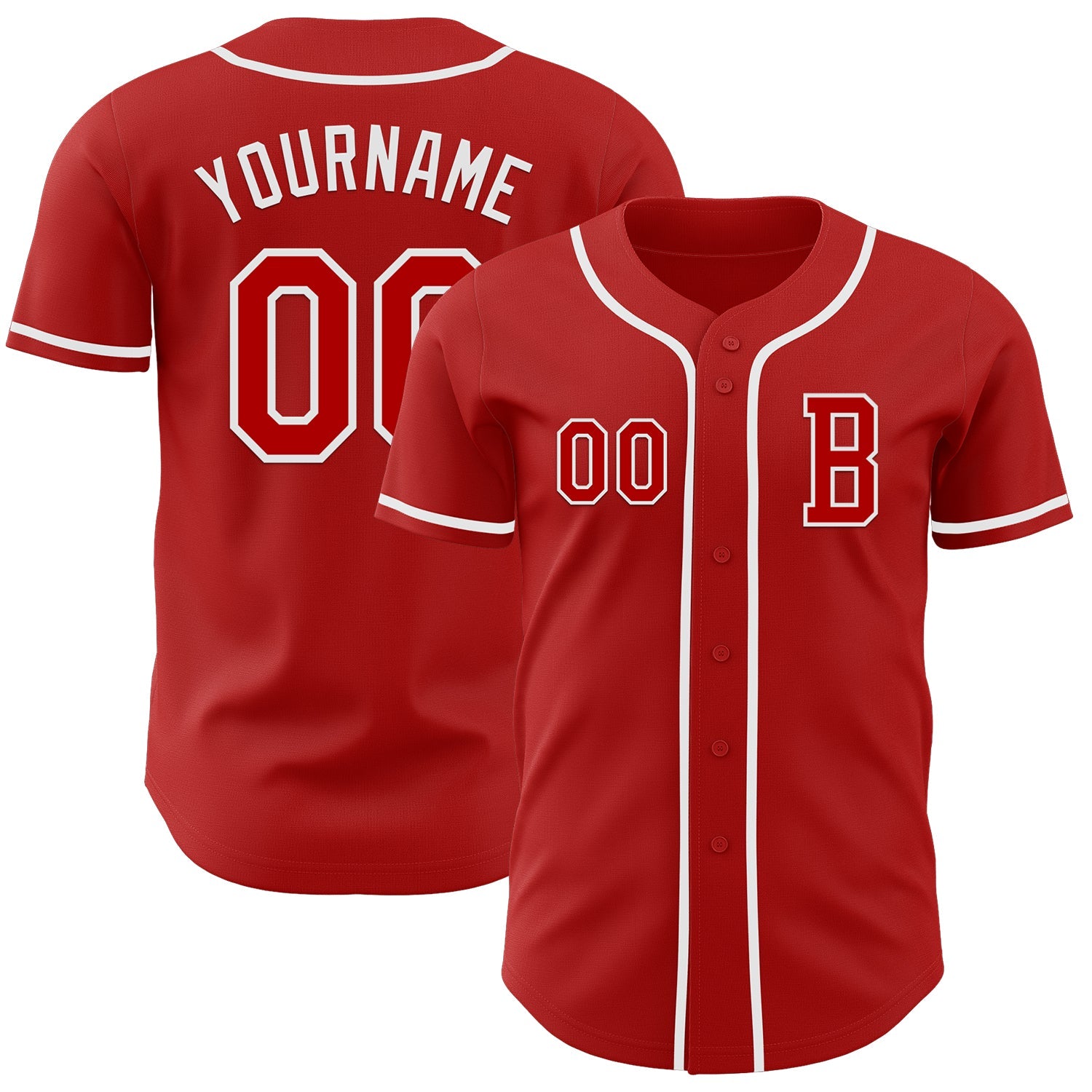 Custom Red White Authentic Baseball Jersey - Main View