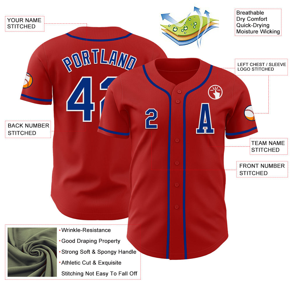 Custom Red Royal-White Authentic Baseball Jersey view 2