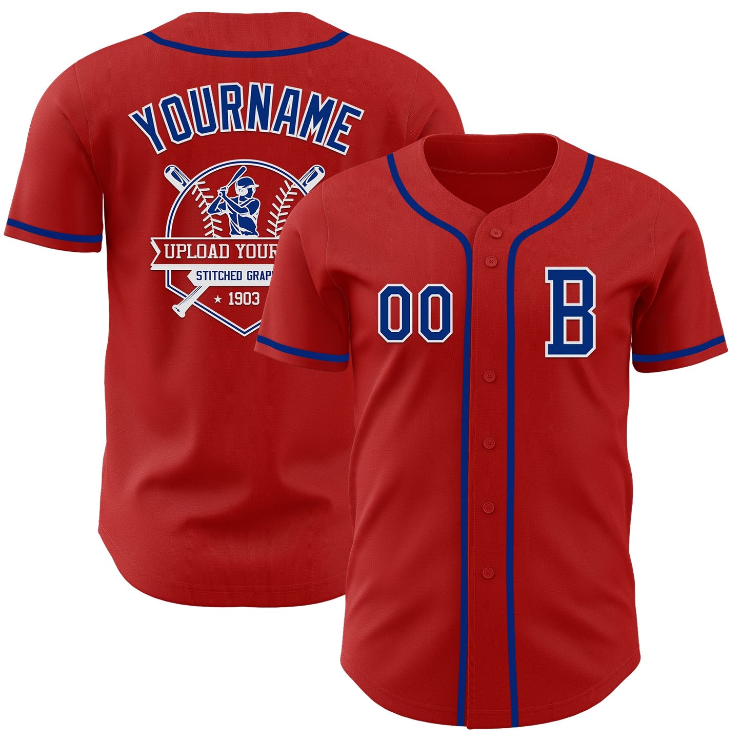 Custom Red Royal-White Authentic Baseball Jersey view 5