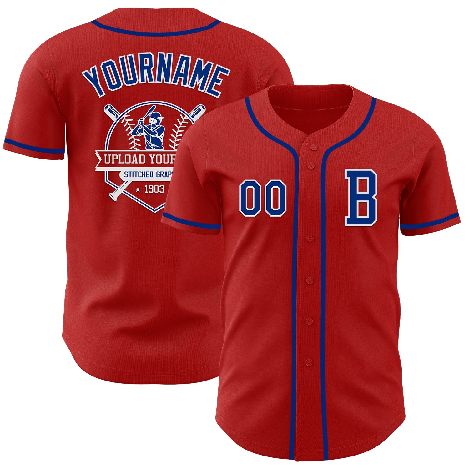 Custom Red Royal-White Authentic Baseball Jersey view 5