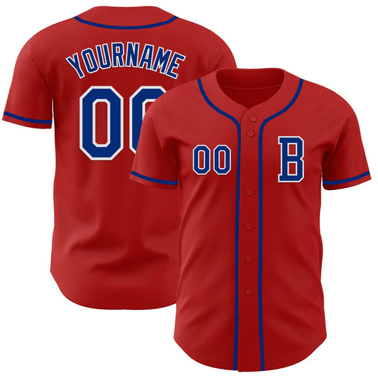 Custom Red Royal-White Authentic Baseball Jersey - Main View