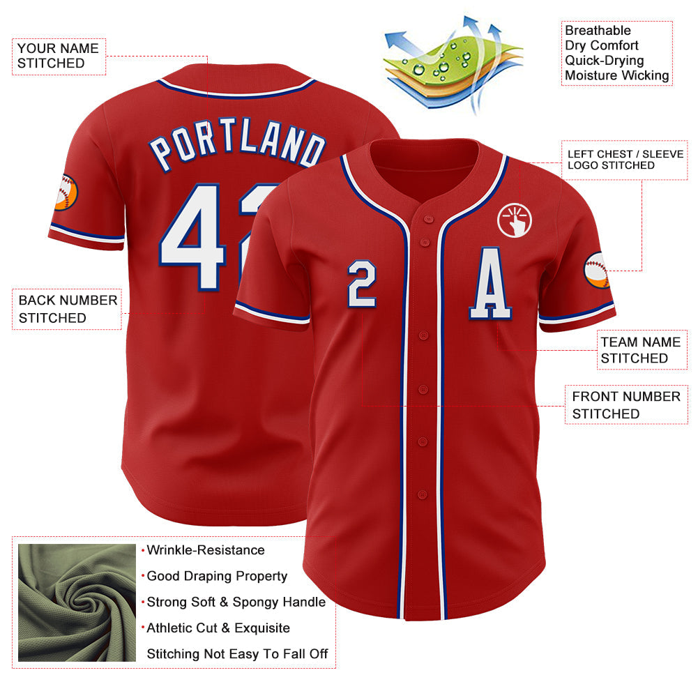 Custom Red White-Royal Authentic Baseball Jersey view 2