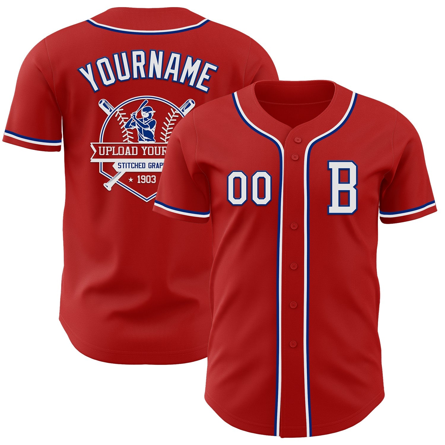 Custom Red White-Royal Authentic Baseball Jersey view 5