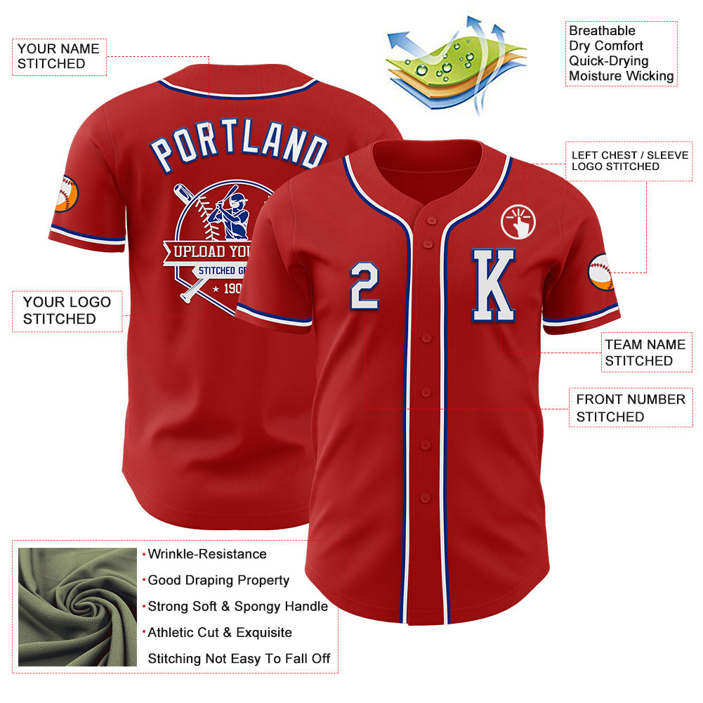 Custom Red White-Royal Authentic Baseball Jersey view 6