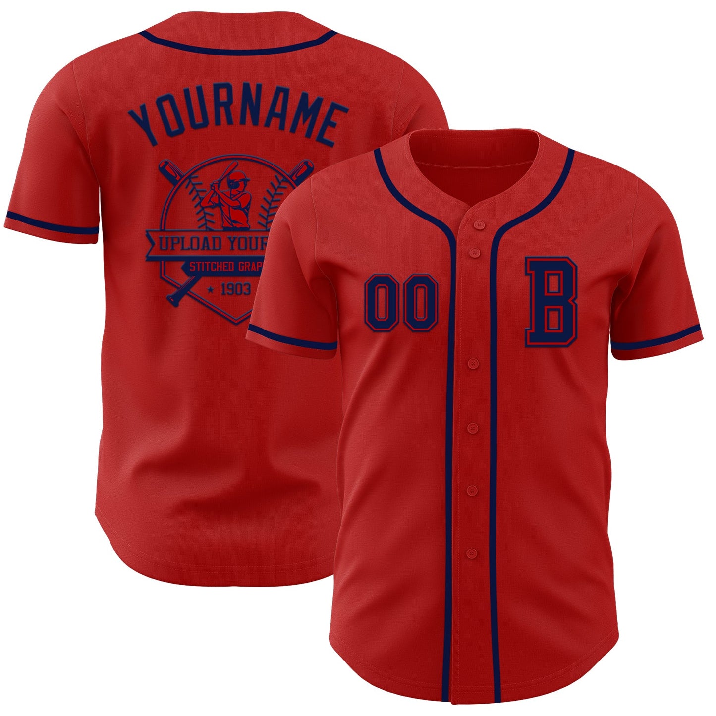 Custom Red Navy Authentic Baseball Jersey view 5