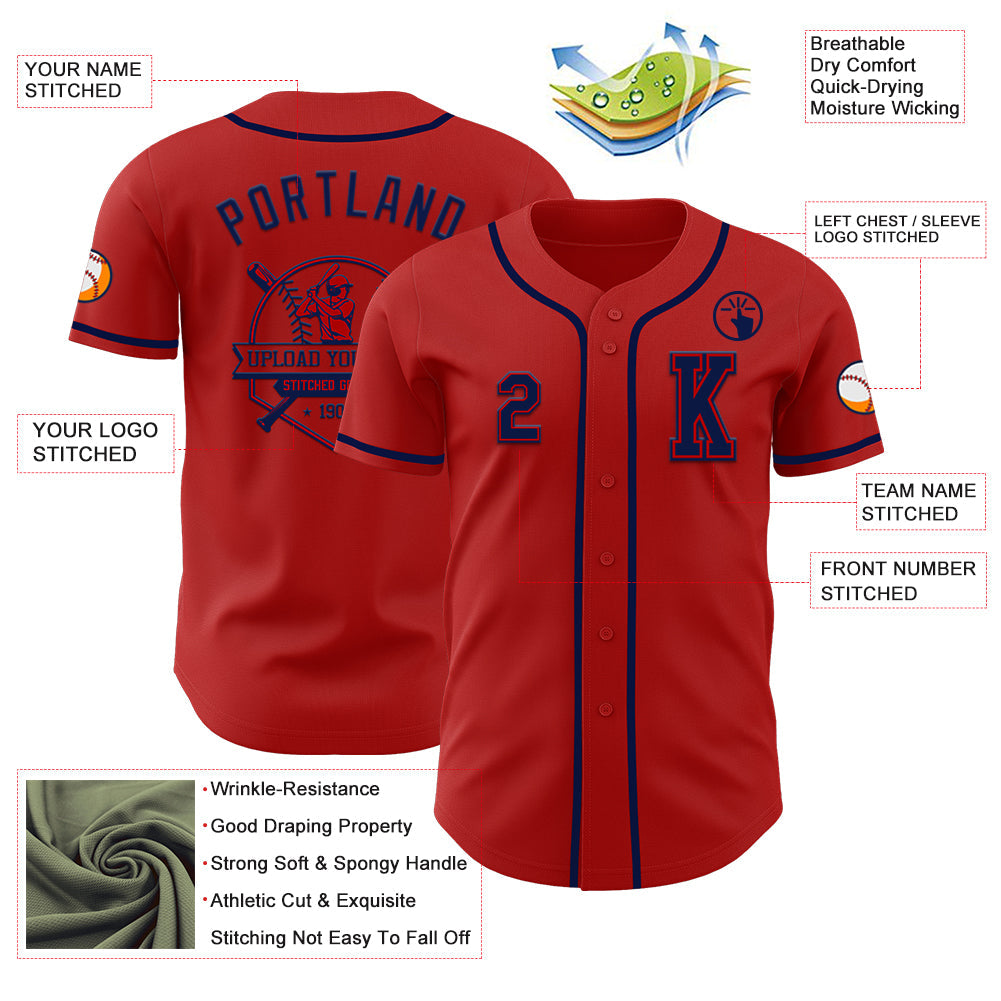 Custom Red Navy Authentic Baseball Jersey view 6