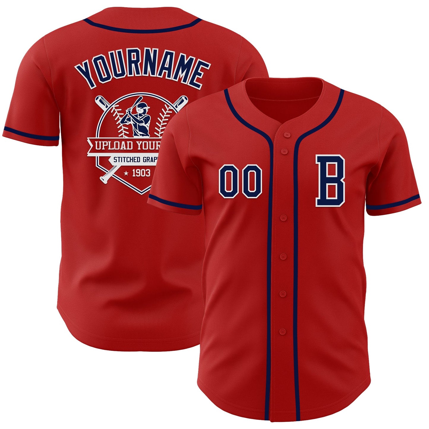 Custom Red Navy-White Authentic Baseball Jersey view 5