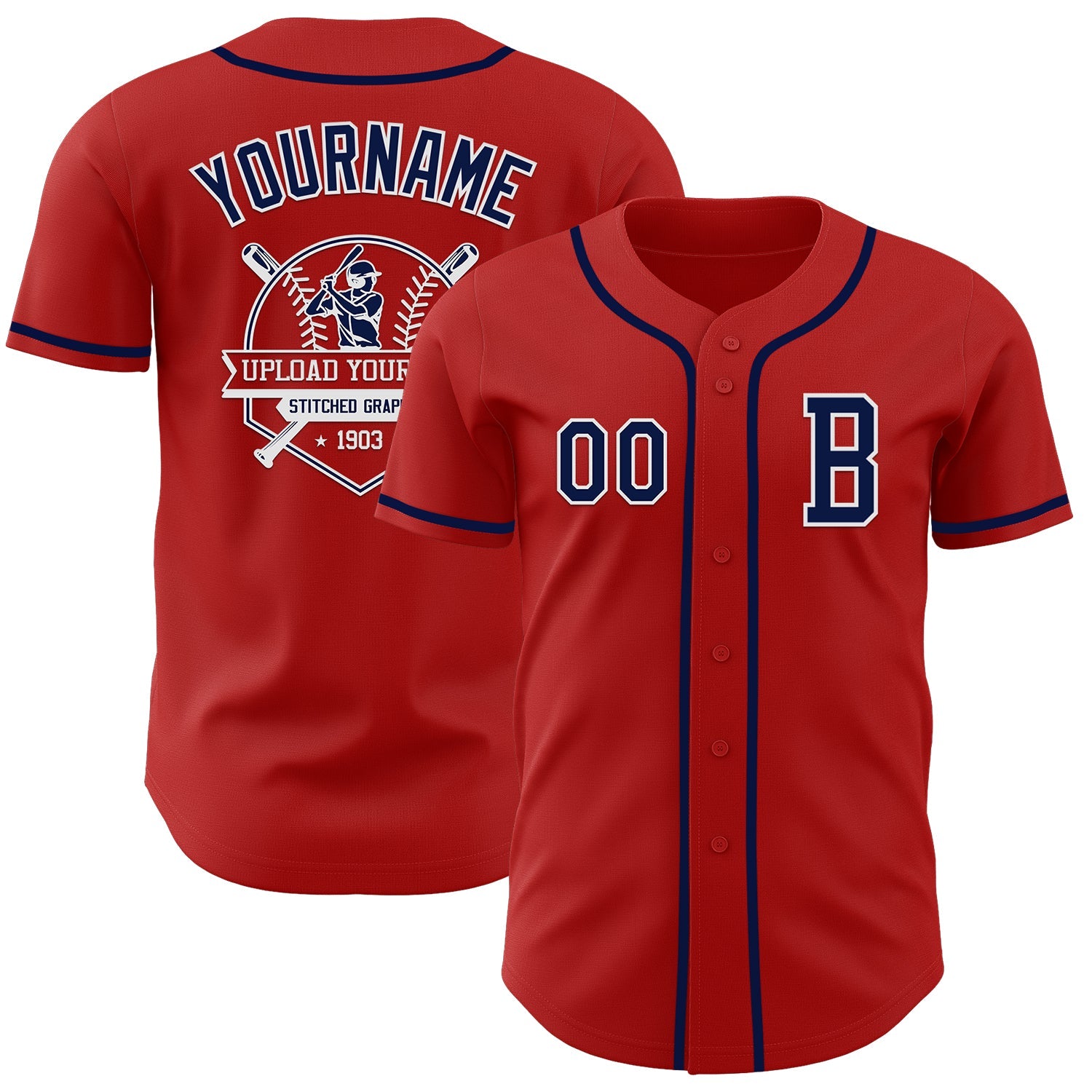 Custom Red Navy-White Authentic Baseball Jersey view 5