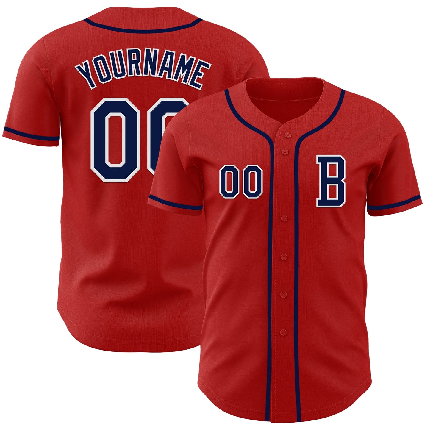 Custom Red Navy-White Authentic Baseball Jersey - Main View