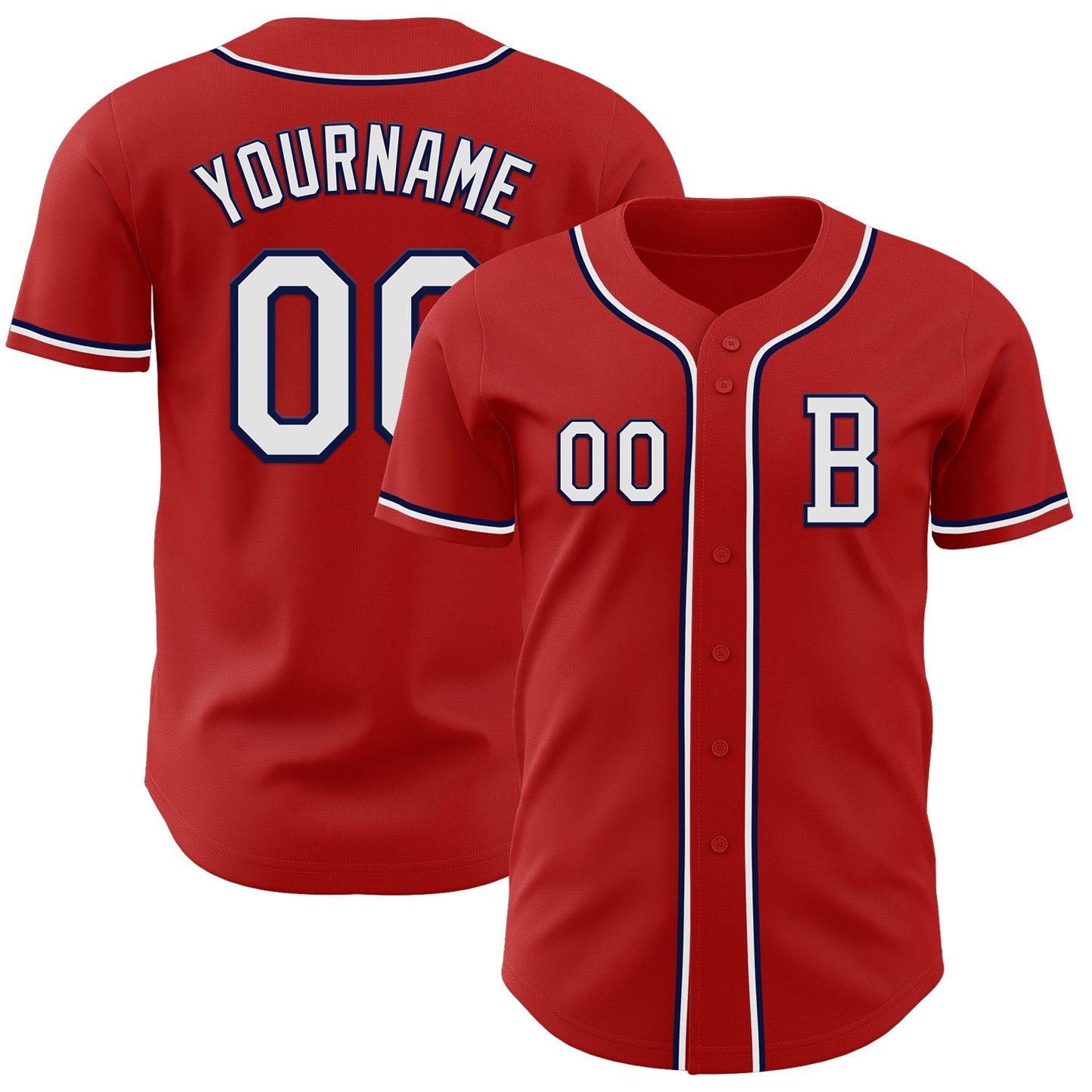 Custom Red White-Navy Authentic Baseball Jersey - Main View