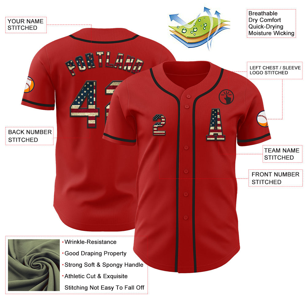 Custom Red Vintage USA Flag-Black Authentic Baseball Jersey view 2