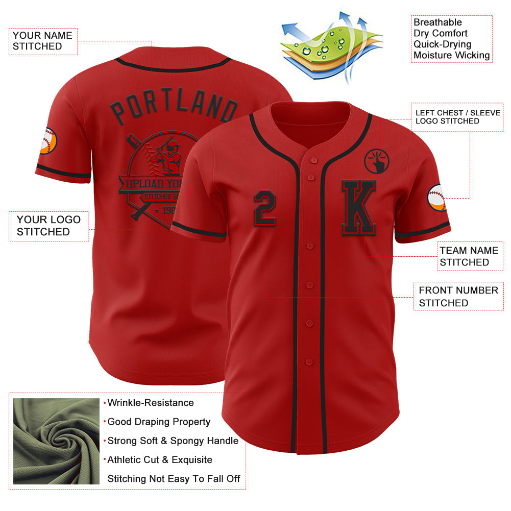 Custom Red Black Authentic Baseball Jersey view 6