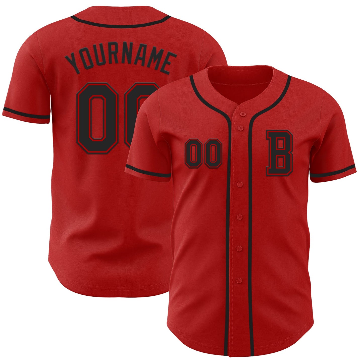 Custom Red Black Authentic Baseball Jersey - Main View