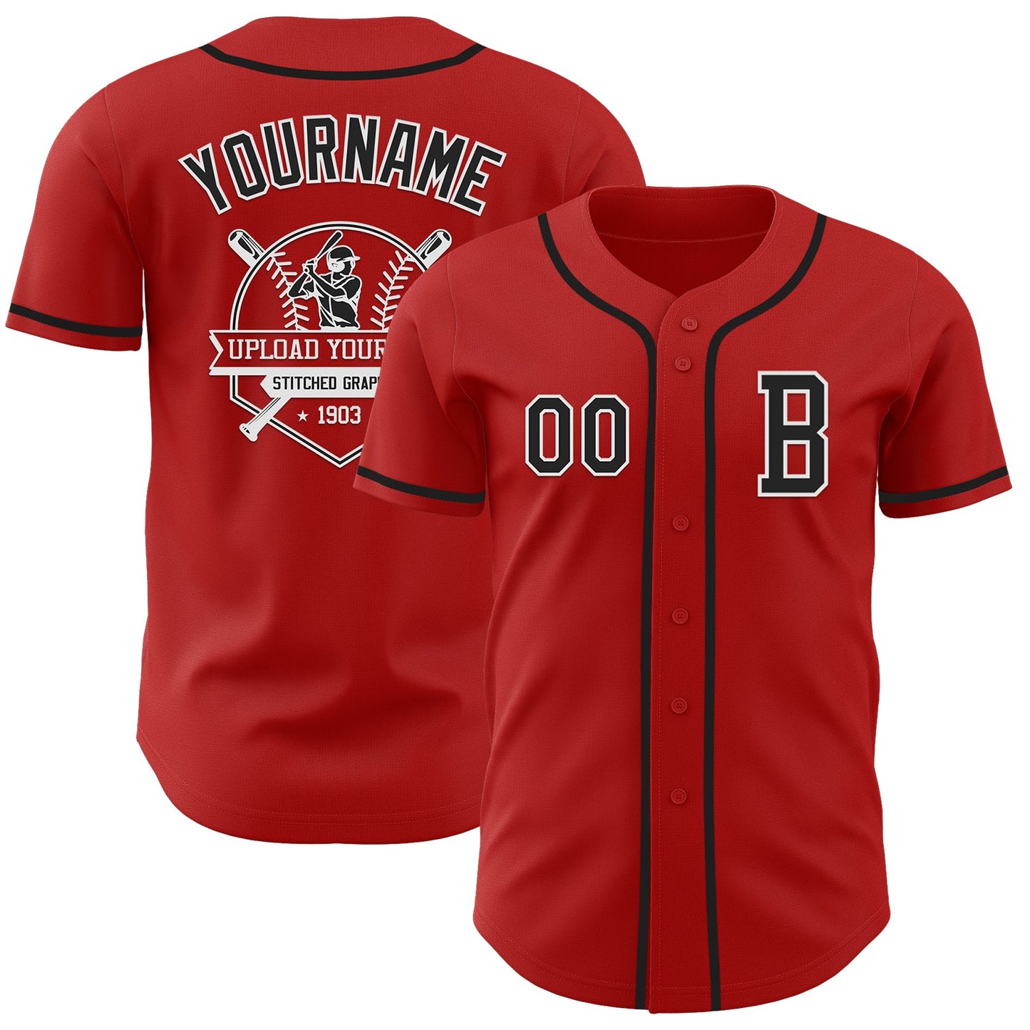 Custom Red Black-White Authentic Baseball Jersey view 5