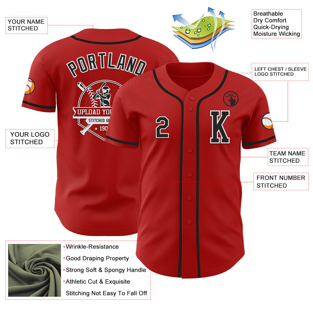 Custom Red Black-White Authentic Baseball Jersey view 6