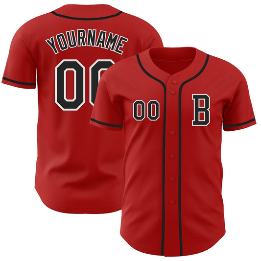 Custom Red Black-White Authentic Baseball Jersey - Main View