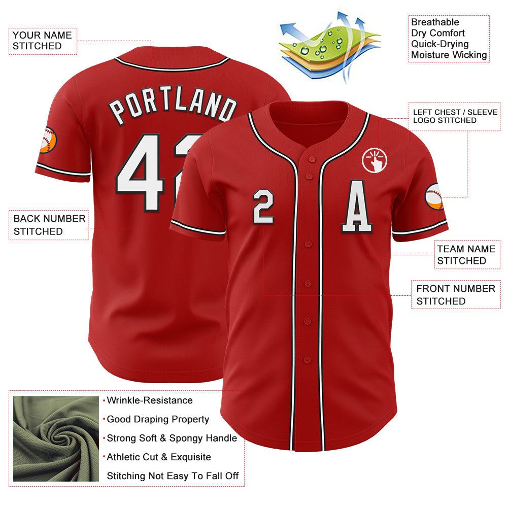 Custom Red White-Black Authentic Baseball Jersey view 2