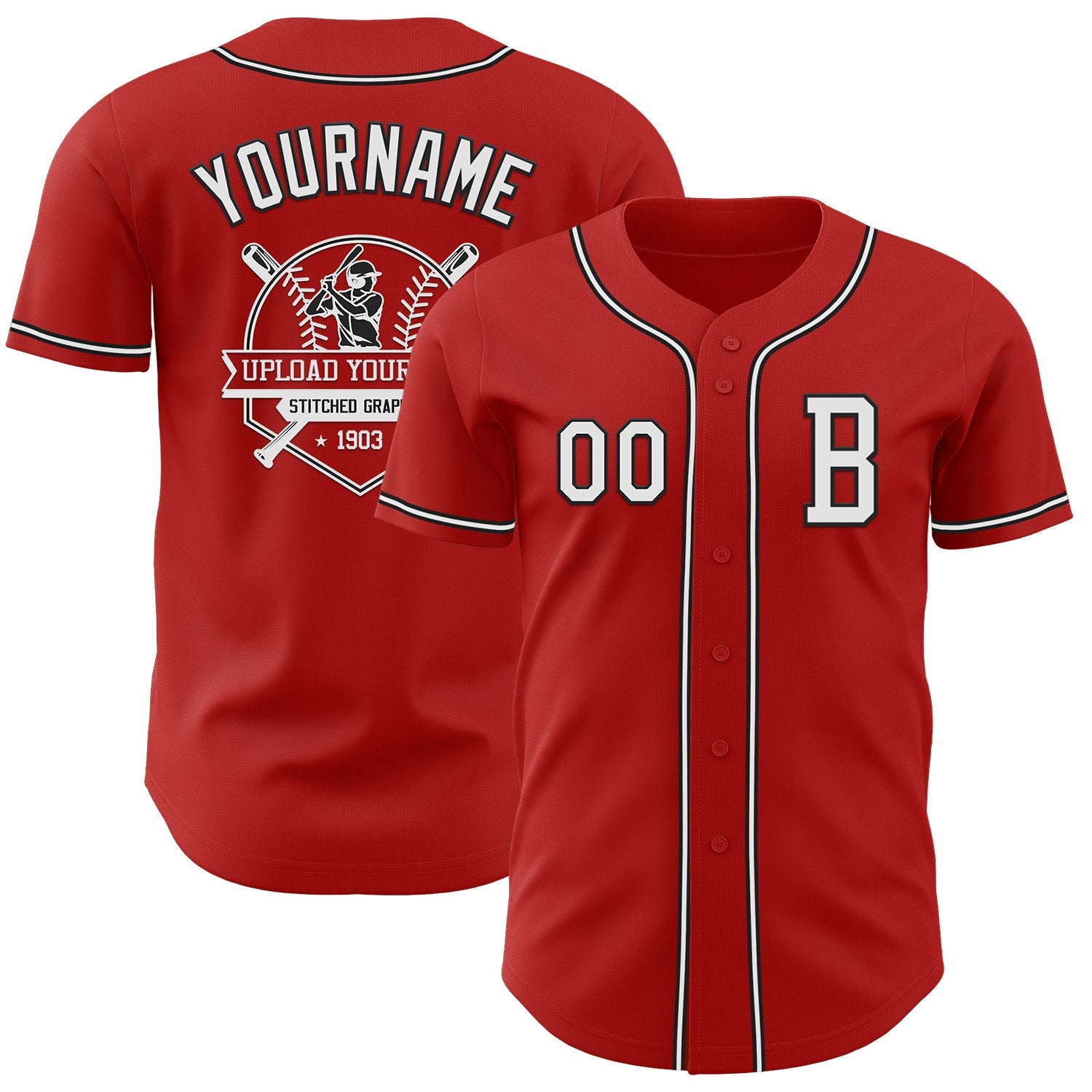 Custom Red White-Black Authentic Baseball Jersey view 5