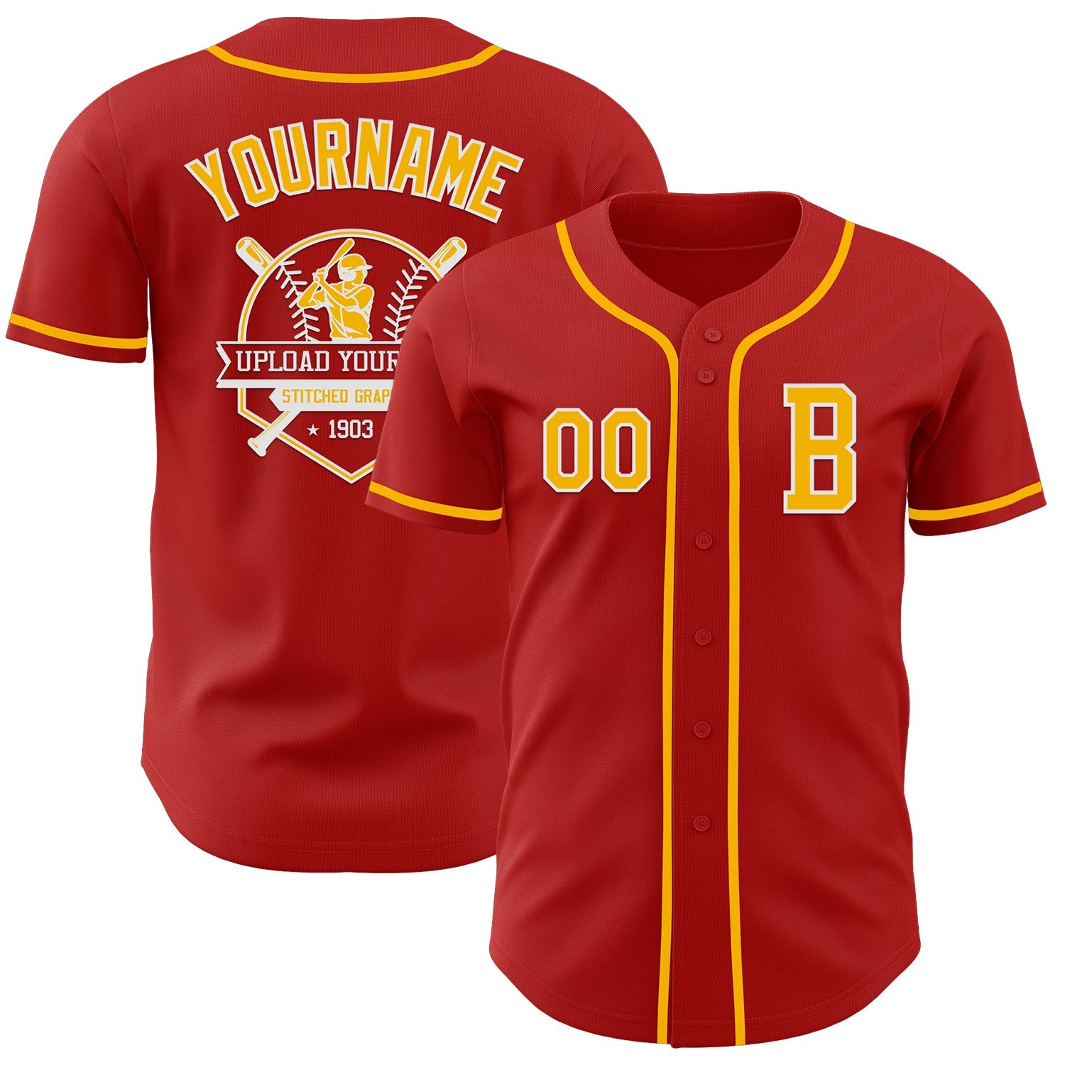 Custom Red Gold-White Authentic Baseball Jersey view 5