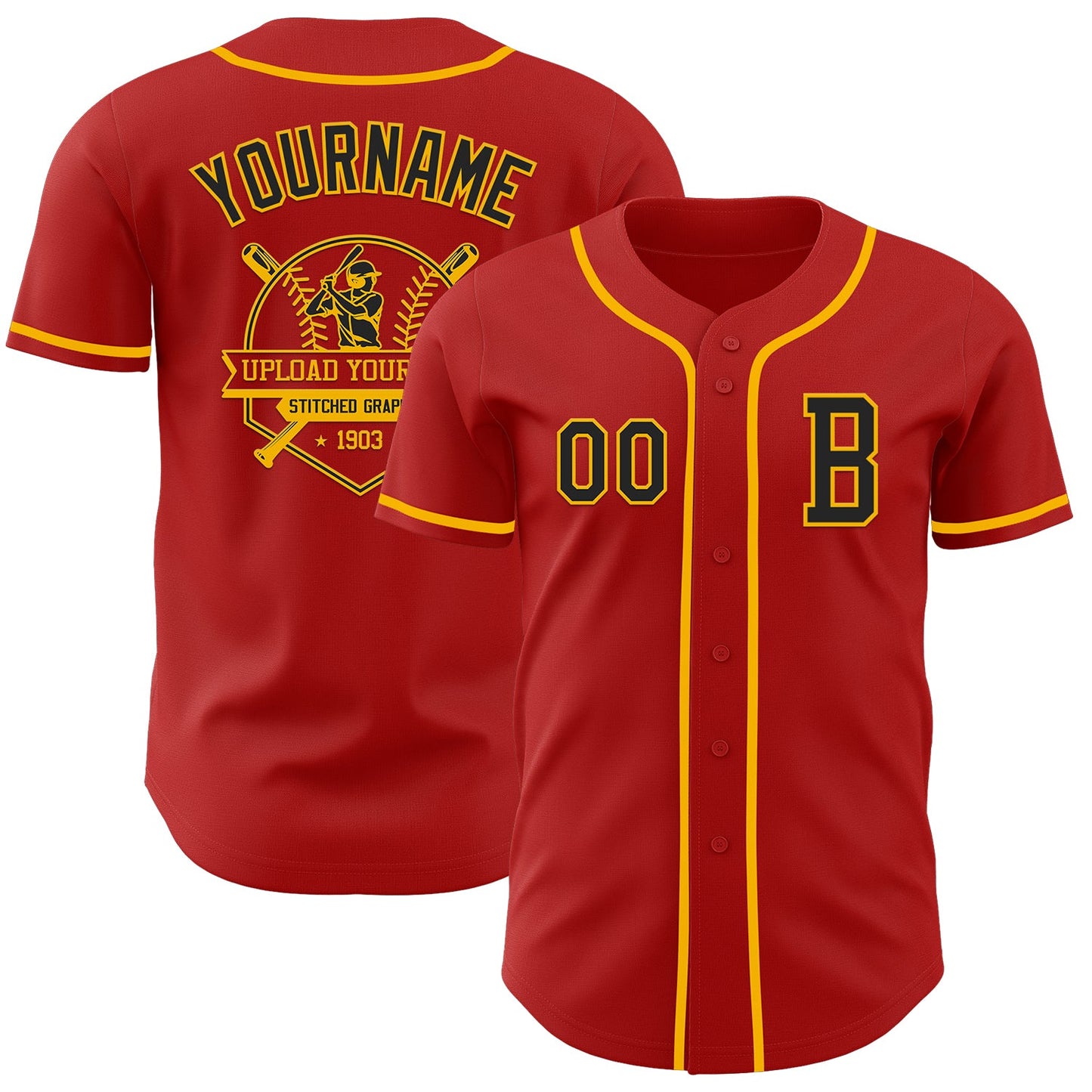 Custom Red Black-Gold Authentic Baseball Jersey view 5