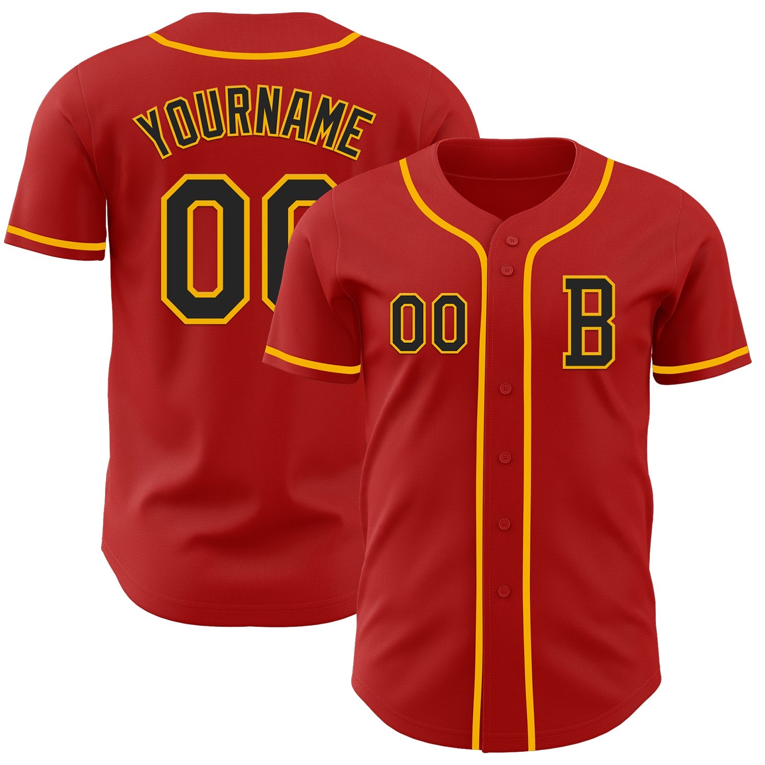 Custom Red Black-Gold Authentic Baseball Jersey - Main View