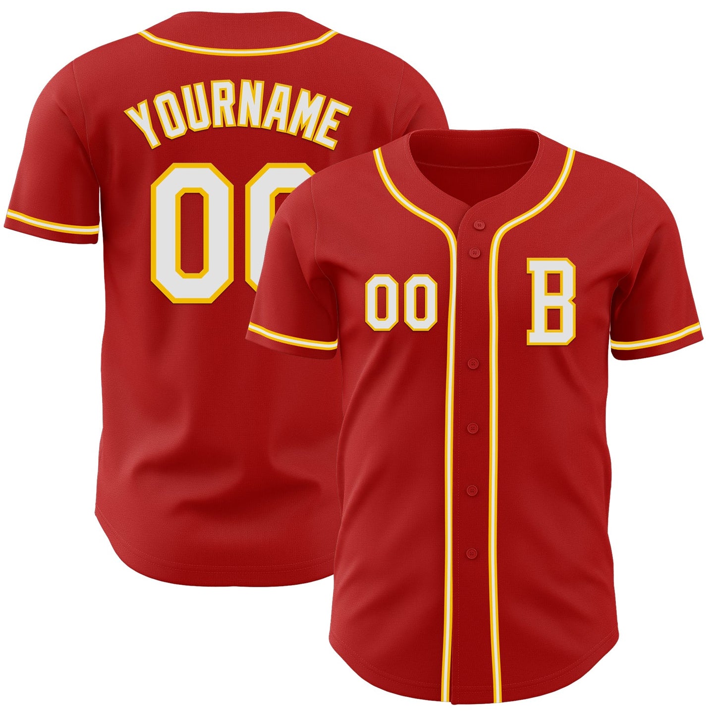 Custom Red White-Yellow Authentic Baseball Jersey - Main View
