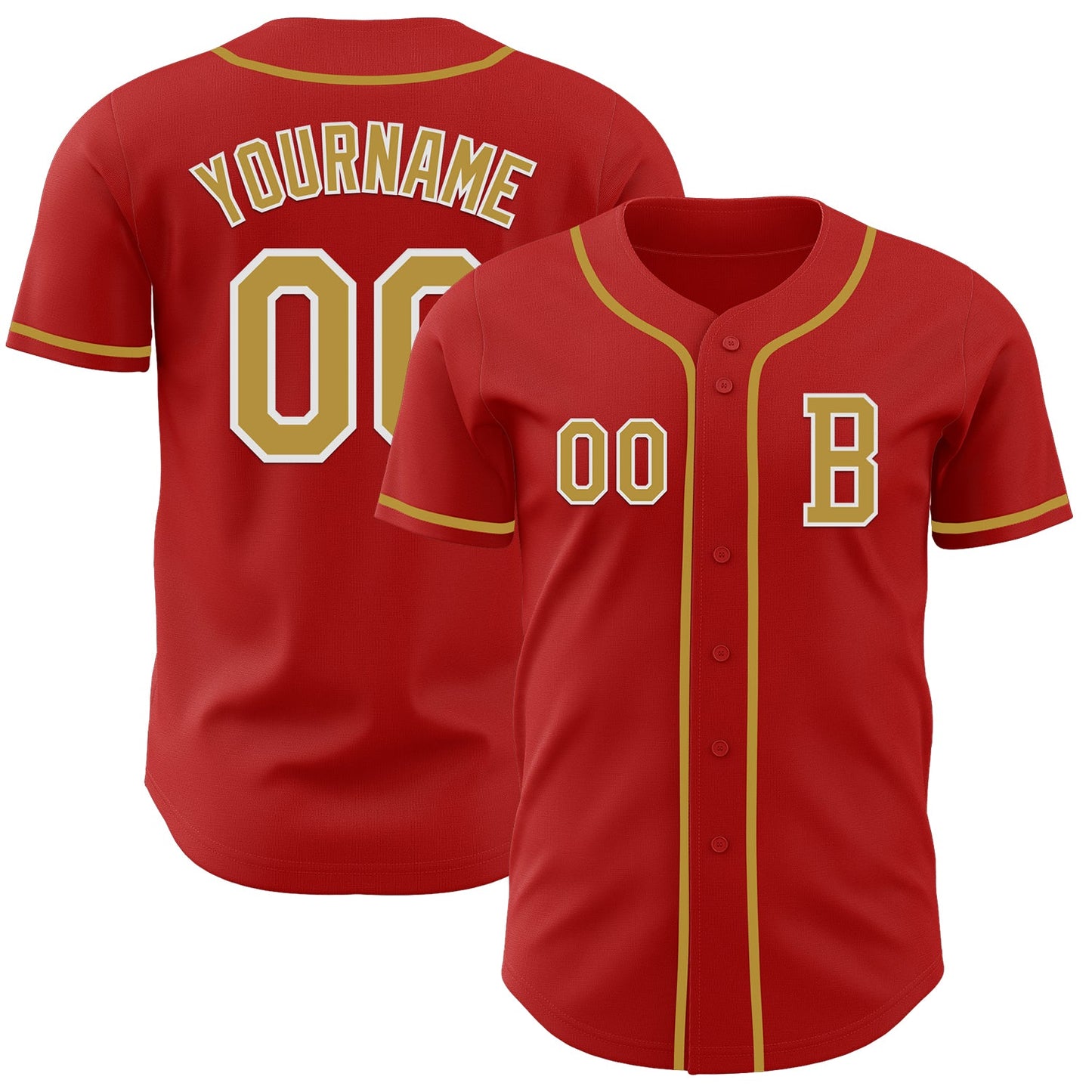 Custom Red Old Gold-White Authentic Baseball Jersey - Main View