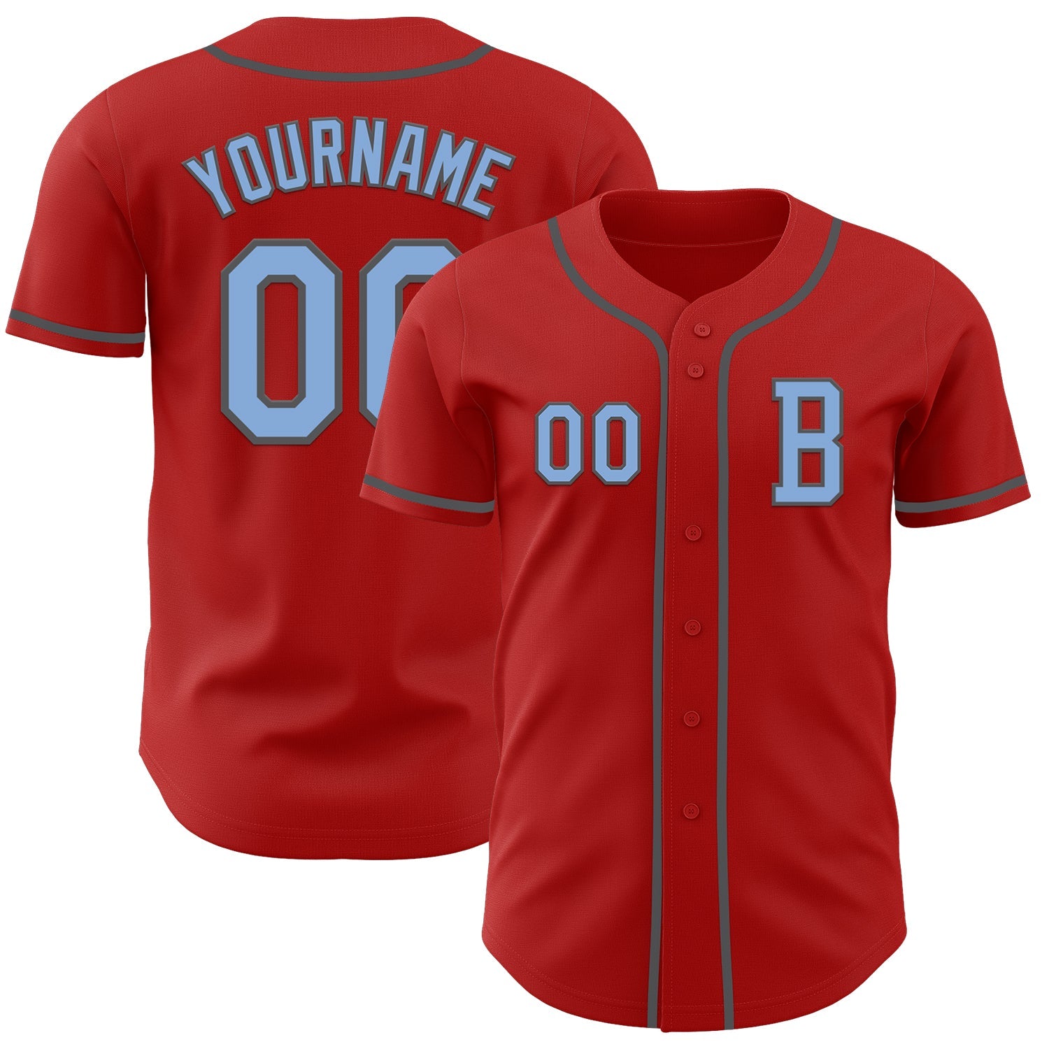 Custom Red Light Blue-Steel Gray Authentic Baseball Jersey - Main View