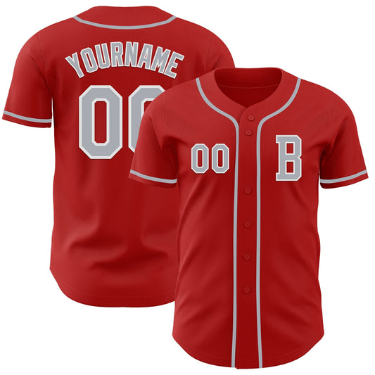 Custom Red Gray-White Authentic Baseball Jersey - Main View