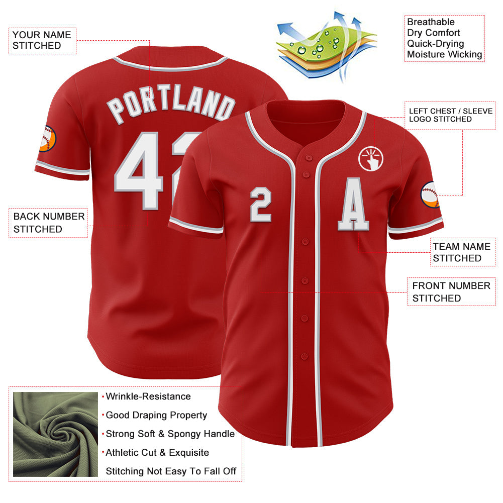 Custom Red White-Gray Authentic Baseball Jersey view 2