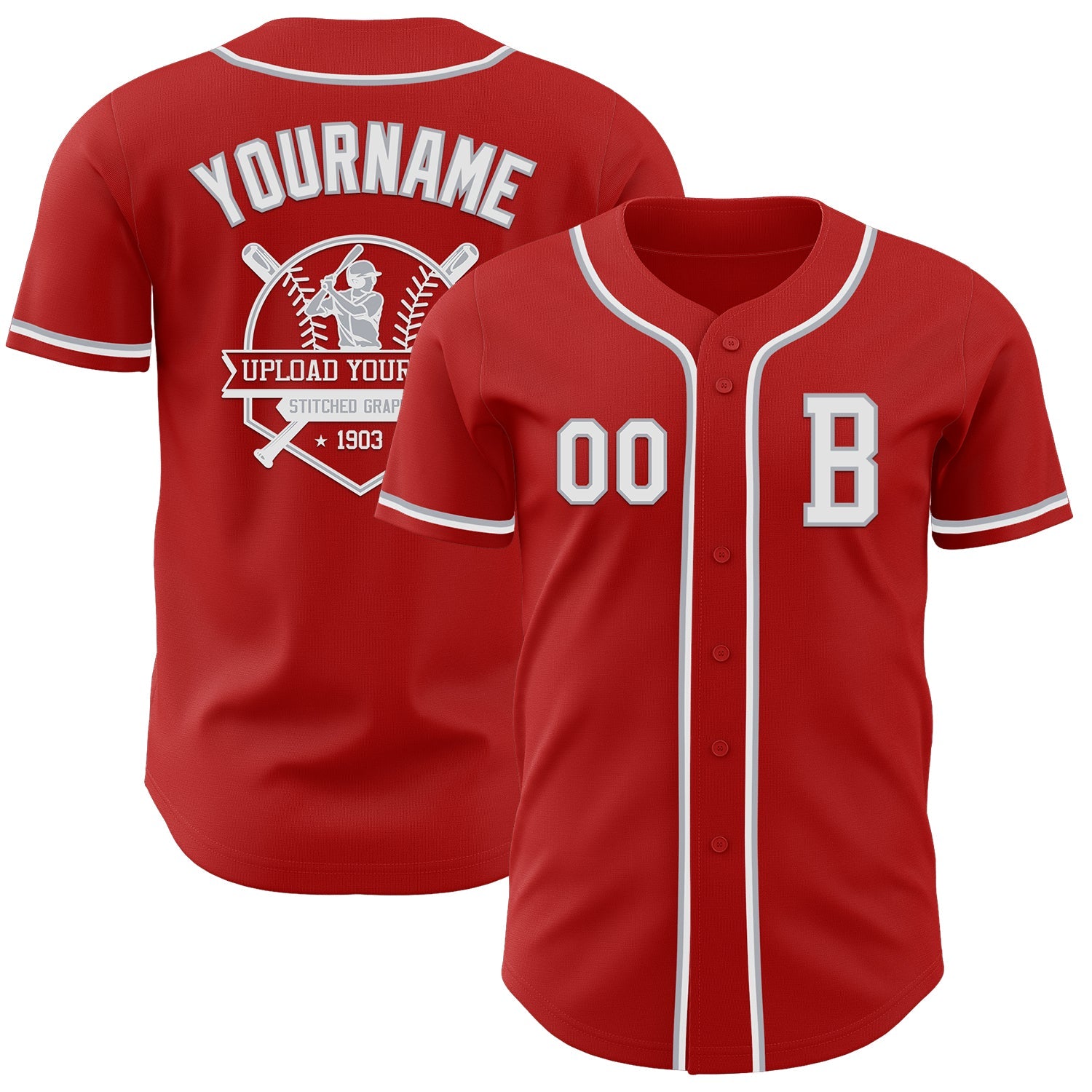 Custom Red White-Gray Authentic Baseball Jersey view 5
