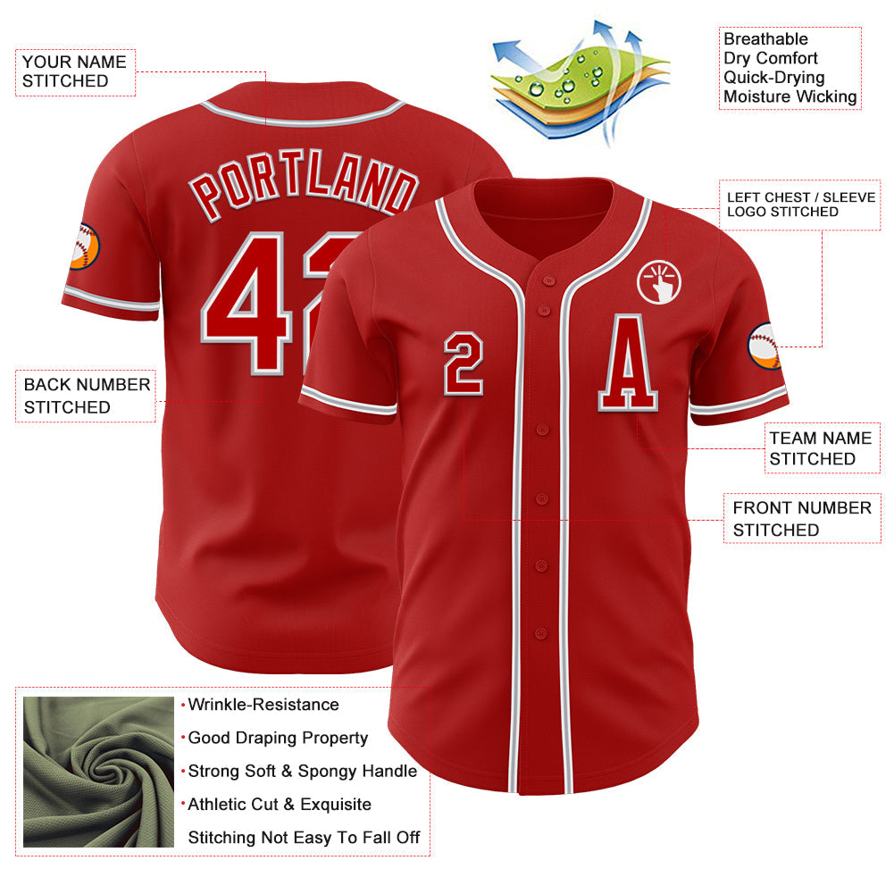 Custom Red White-Gray Authentic Baseball Jersey view 2