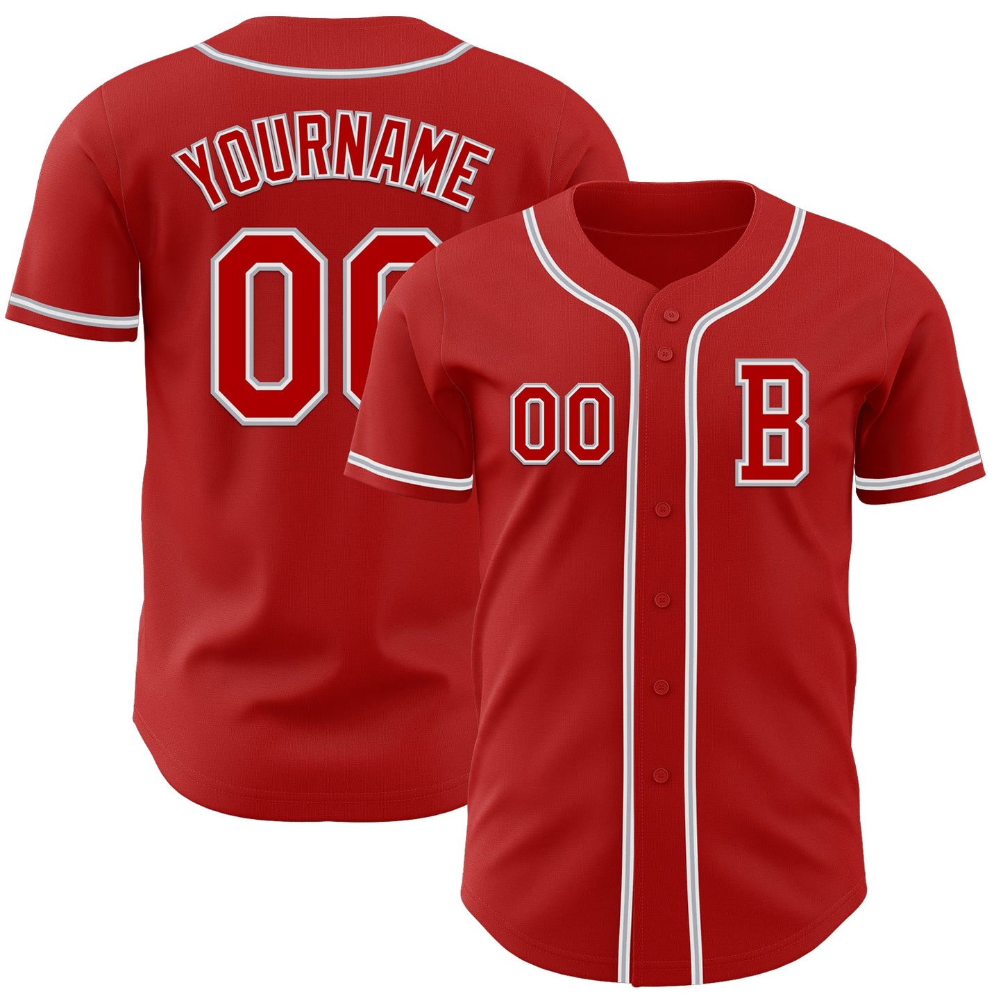 Custom Red White-Gray Authentic Baseball Jersey - Main View
