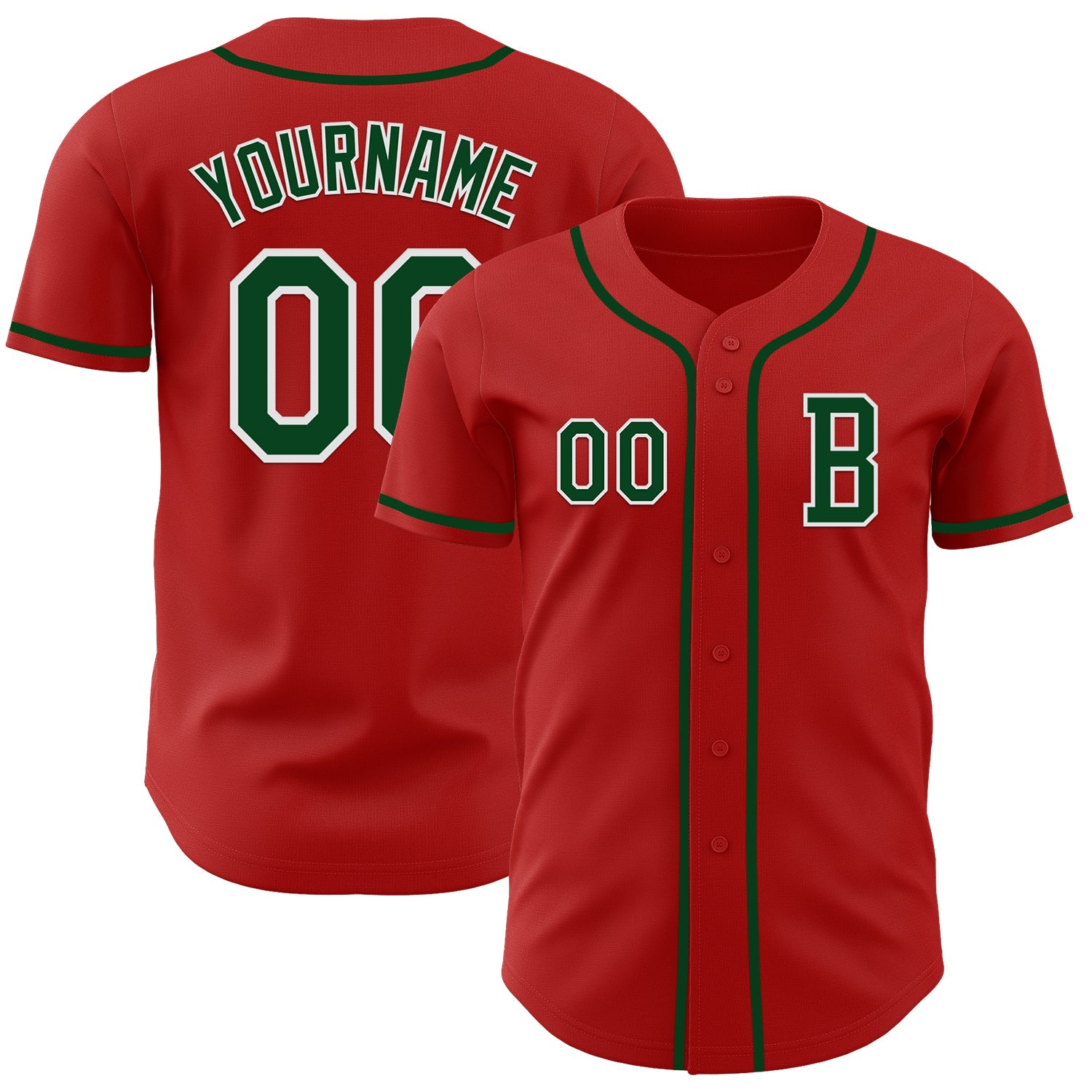 Custom Red Green-White Authentic Baseball Jersey - Main View