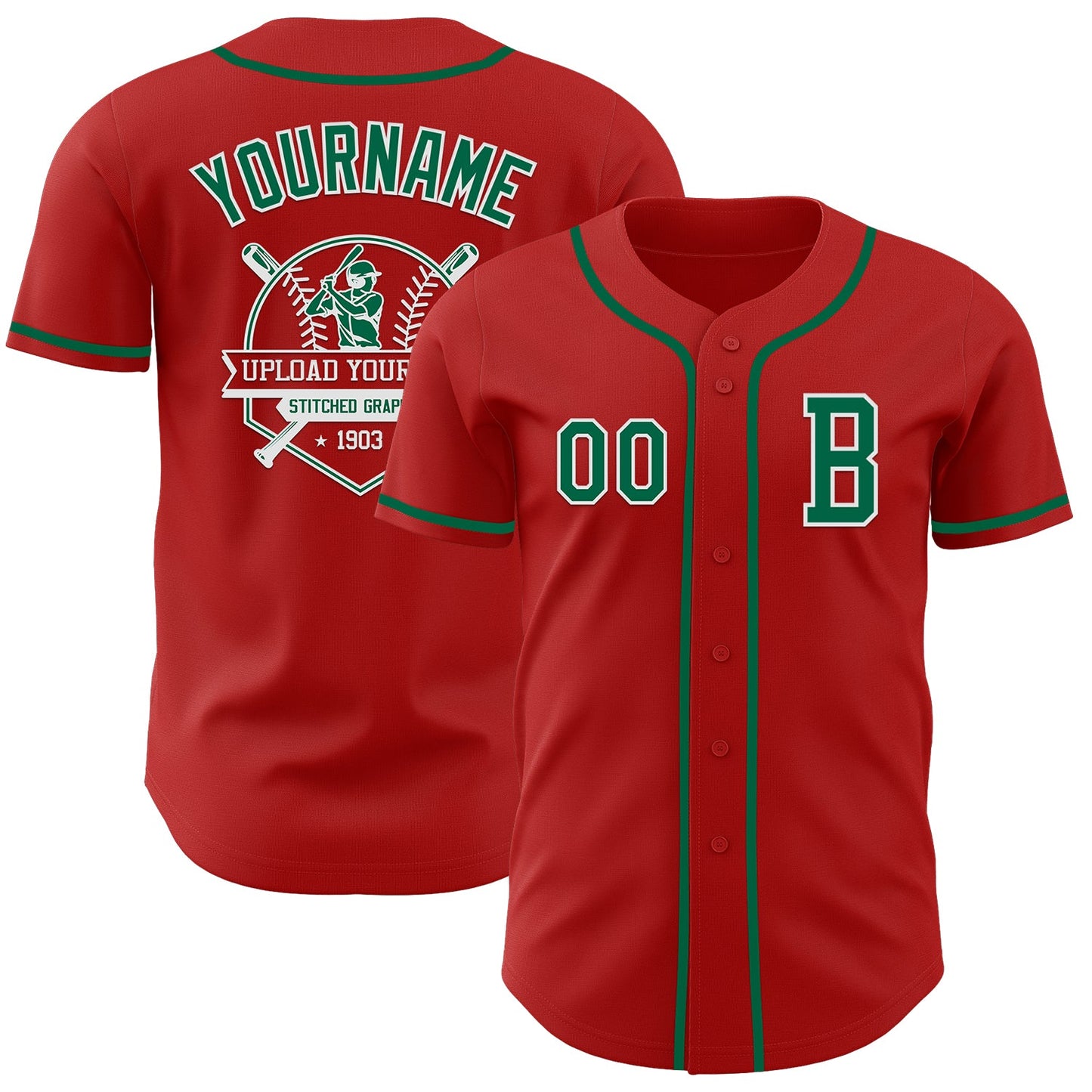 Custom Red Kelly Green-White Authentic Baseball Jersey view 5