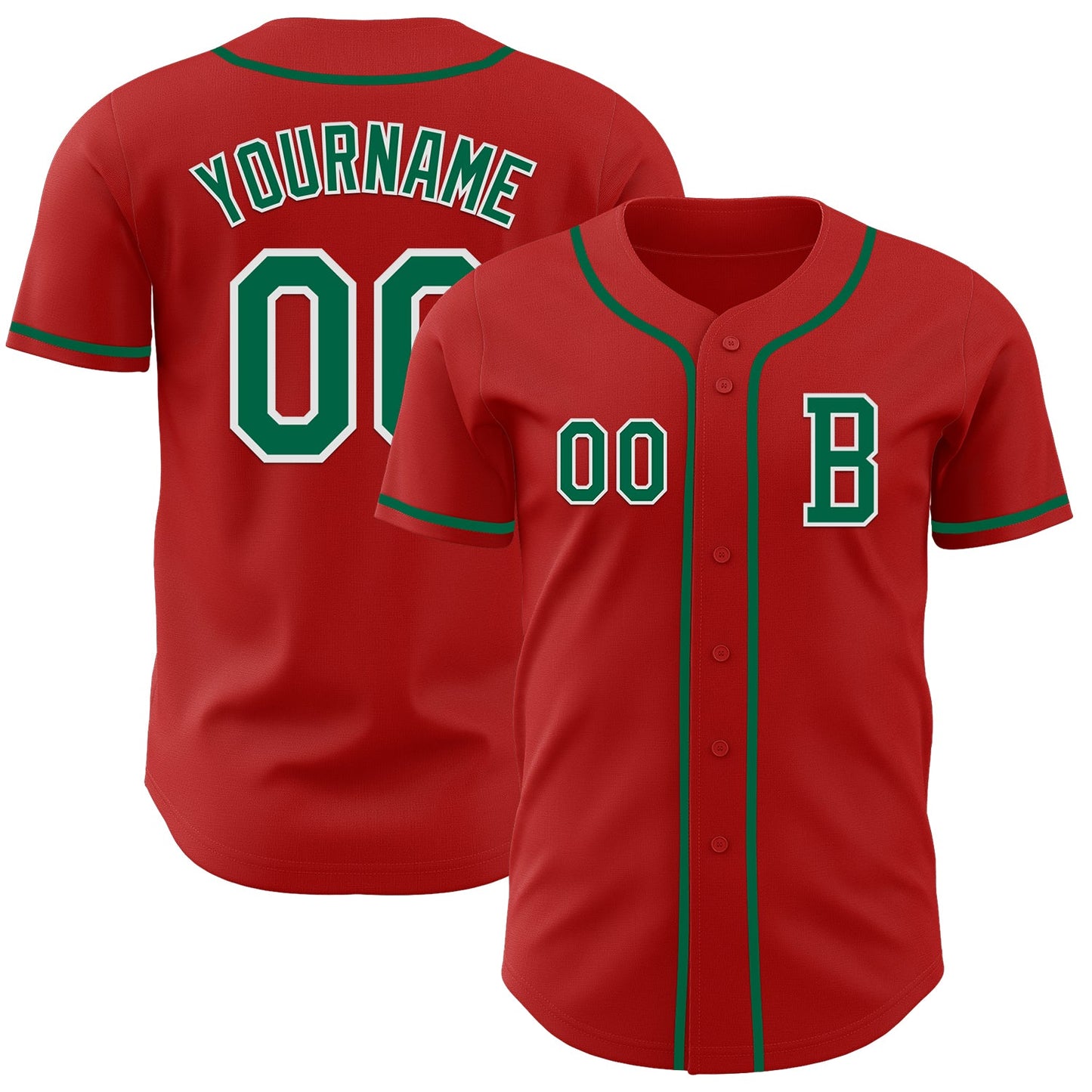 Custom Red Kelly Green-White Authentic Baseball Jersey - Main View
