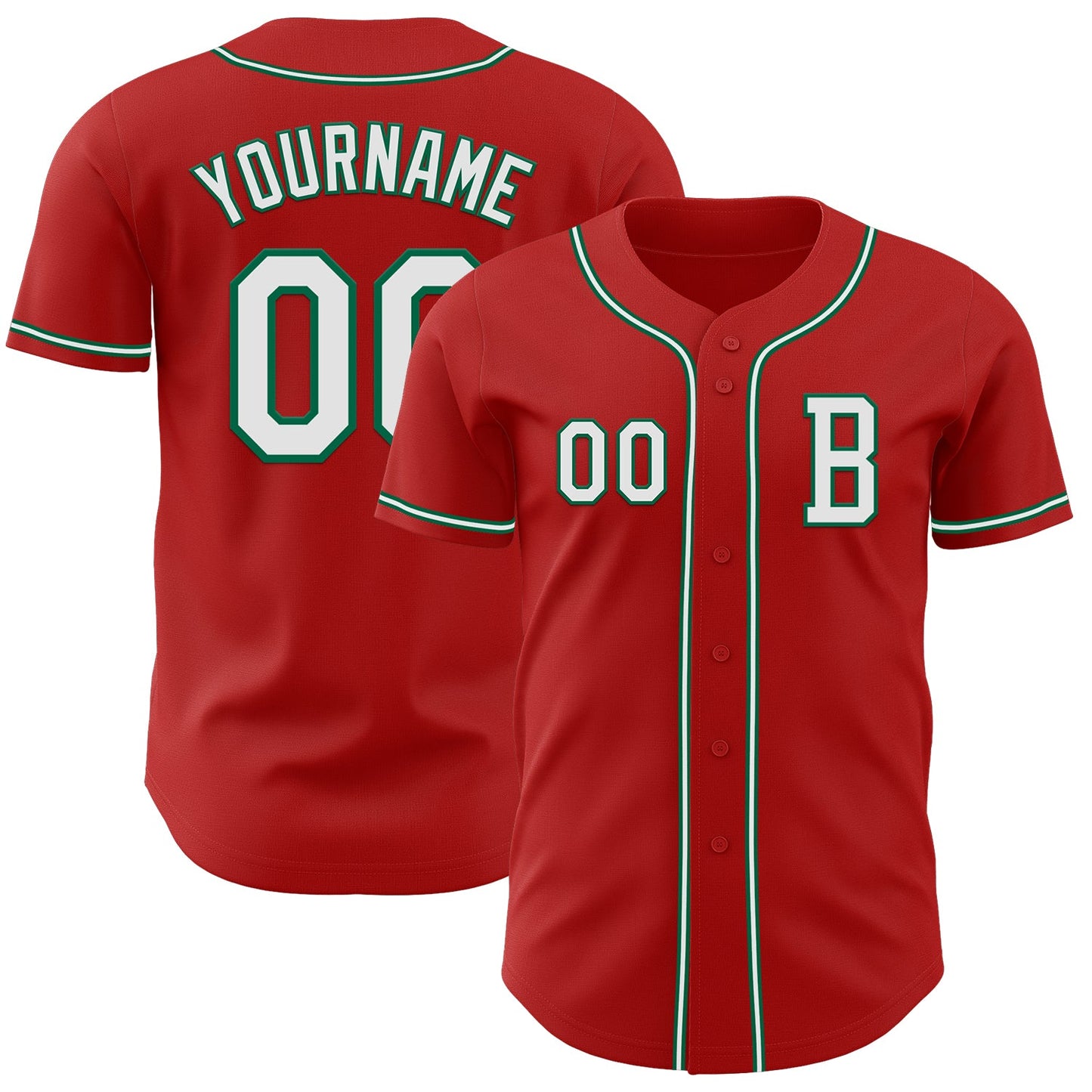 Custom Red White-Kelly Green Authentic Baseball Jersey - Main View