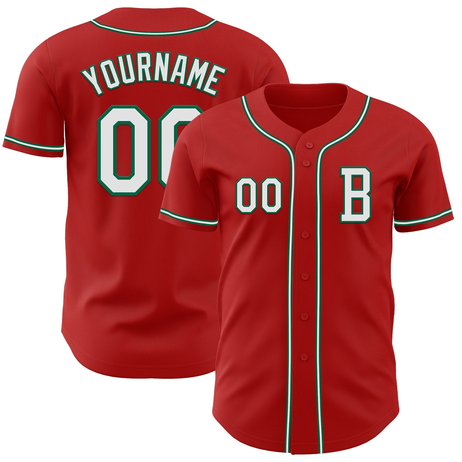Custom Red White-Kelly Green Authentic Baseball Jersey - Main View