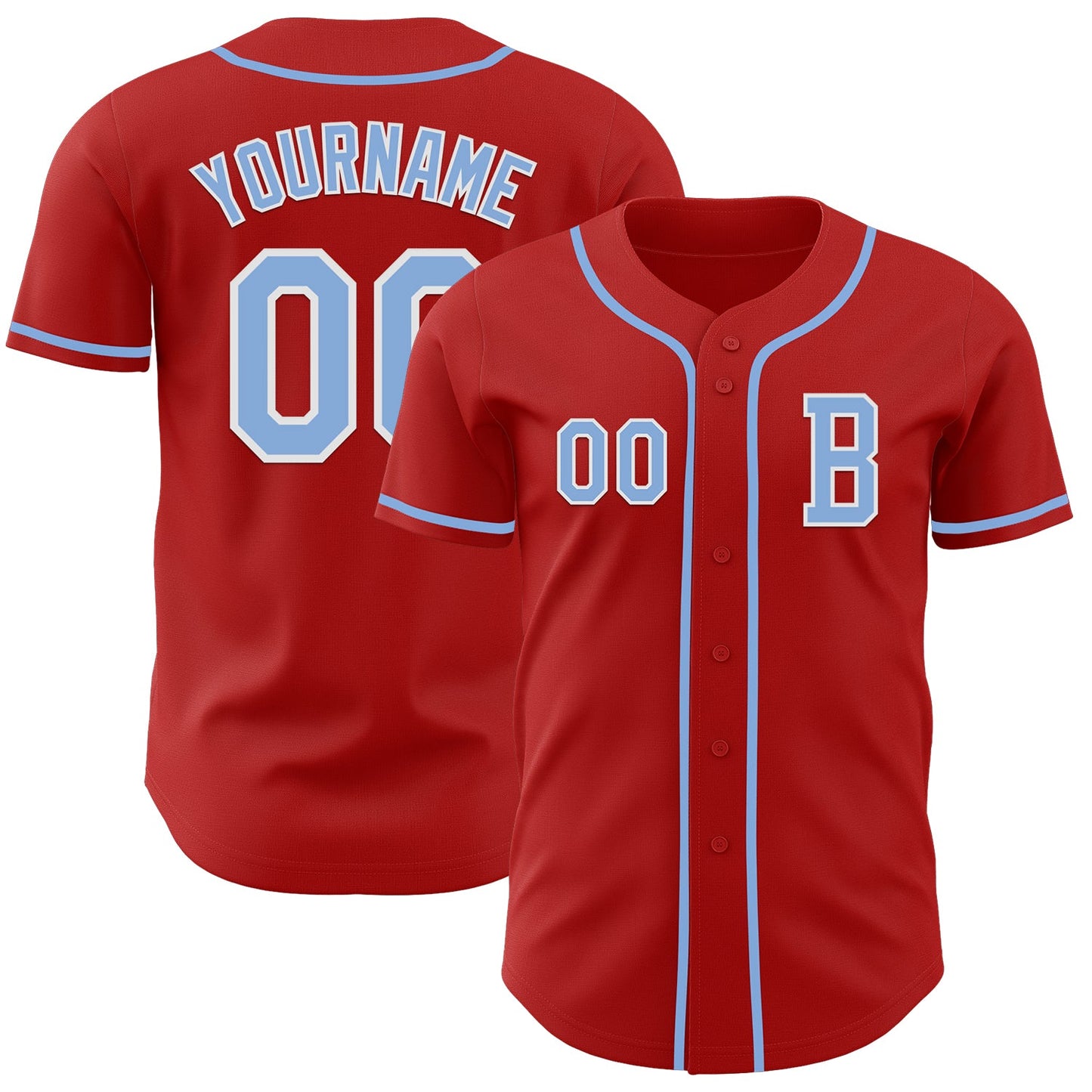 Custom Red Light Blue-White Authentic Baseball Jersey - Main View