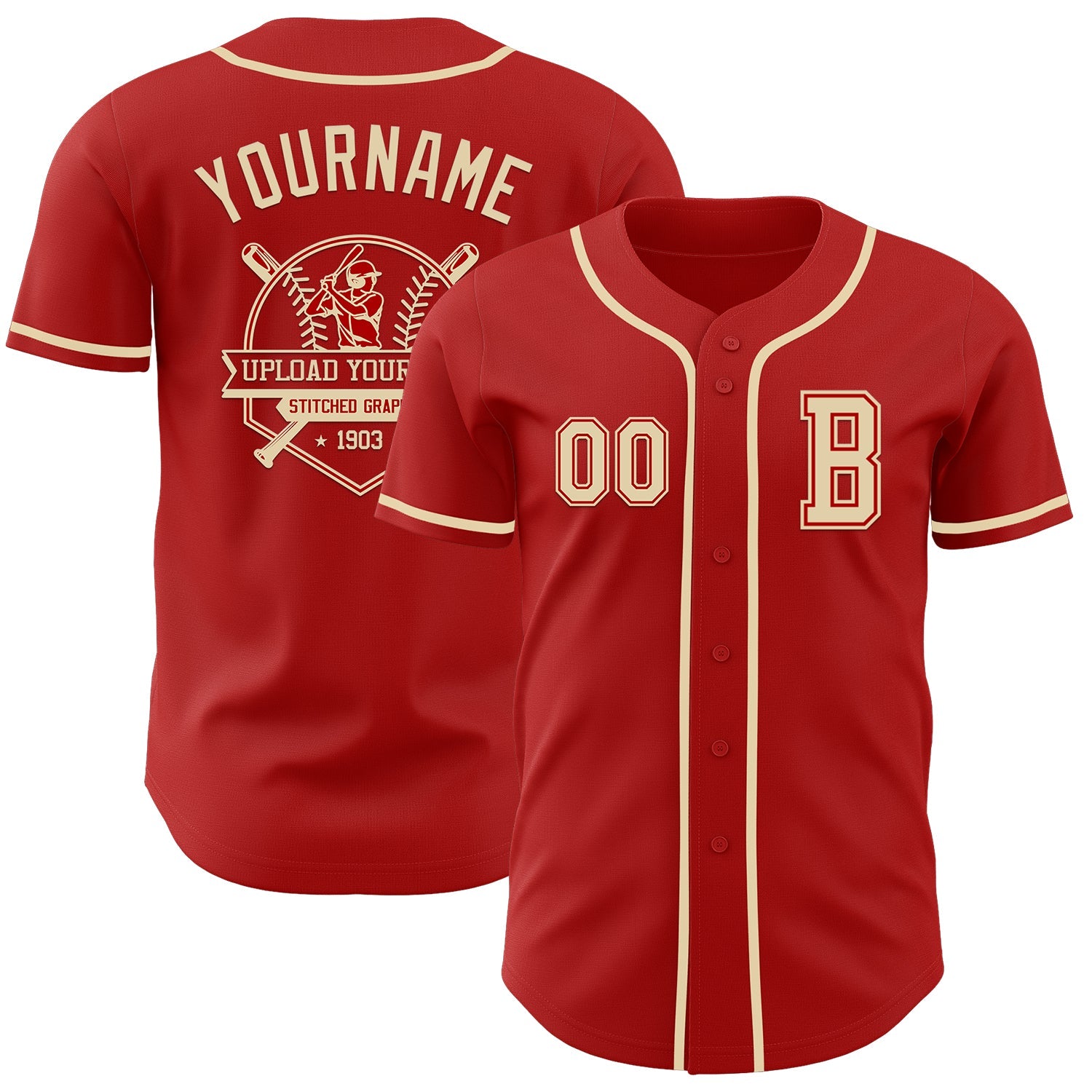 Custom Red Cream Authentic Baseball Jersey view 5
